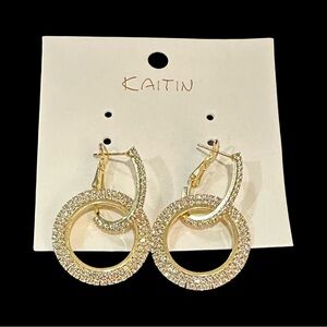 Kaitin Earrings Gold Tone Rhinestone Two Looks One Set NEW